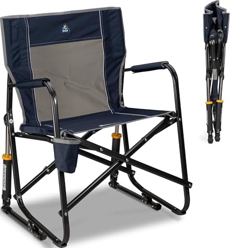 GCI OUTDOOR Freestyle Rocker Camping Chair | Portable Folding Rocking Chair with Solid, Durable Armrests, Drink Holder & Comfortable Backrest — Indigo Blue by GCIOUTDOOR