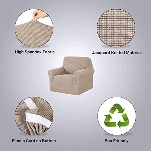 H.VERSAILTEX Armchair Slipcover Stretching Skid Resistance Couch Cover for Dogs, Thick and Durable Soft High Spandex Jacquard Sofa Covers, Form Fitted Chair Slipcover(Armchair 31"-40", Sand) - Image 4