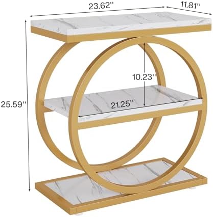 Tribesigns End Table with Storage Shelves Pack of 2, 3-Tier Wooden Industrial Sofa Side Table with Black Metal Frames for Living Room, Slim Nightstand and Bedside Table for Bedroom, White & Gold - Image 2