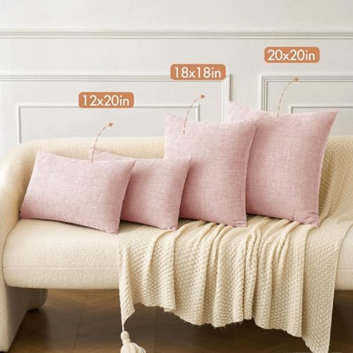 MIULEE Soft Chenille Throw Pillow Covers Pink 20x20 Inch Pack of 2 - Image 4
