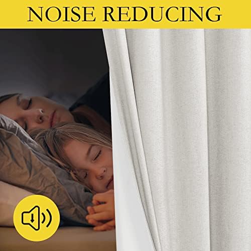 NICETOWN Ivory Vintage Open Linen Weave Flax Thermal Curtains, 100% Blackout Curtains 84 inches Long for Dining Room, Soundproof Window Treatment Drapes for Hall Room, 100" Wide Per Panel - Image 4