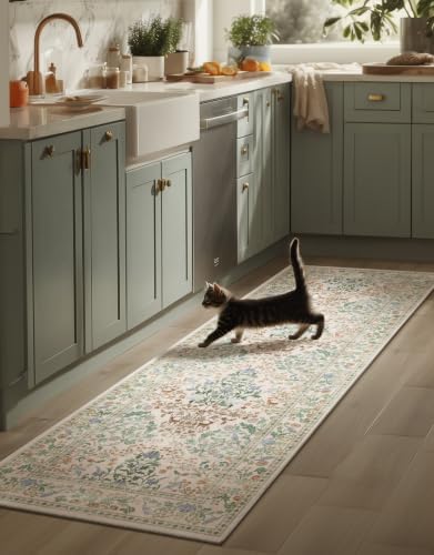 Runner Rug Washable Kitchen Runner: 2'x 6' Rug Runners for hallways Stain Resistant Non Slip Low Pile Soft Carpet Runners for Bedroom Hallway Entryway Indoor Beside Bathroom Living Room Farmhouse by palohom