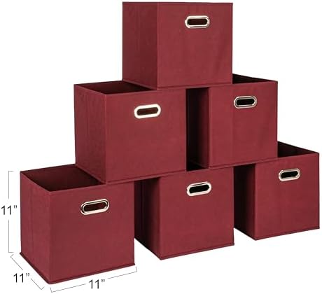 Household Essentials Fabric Storage Bins 6 Piece Set, Burgundy - Image 2
