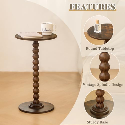 Fultyle Round Side Table, Small Drink Table for Small Spaces, Modern Accent Nightstand with Solid Wood Leg for Living Room, Bedroom, Corners, and Office (Rustic Brown) - Image 4