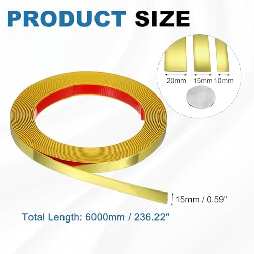 uxcell Gold Peel and Stick Molding Trim, 0.6 Inch x 19.7 ft Self-Adhesive Mirror Tape, Flexible PVC Border Strip for Wall Decoration Tile Edge Ceiling Floor Frame Furniture Decoration - Image 2