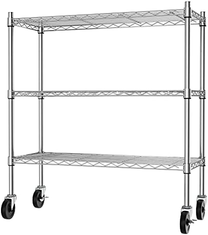 Auslar 3-Tier Storage Shelves with Casters Heavy Duty Metal Shelving Chrome by Auslar