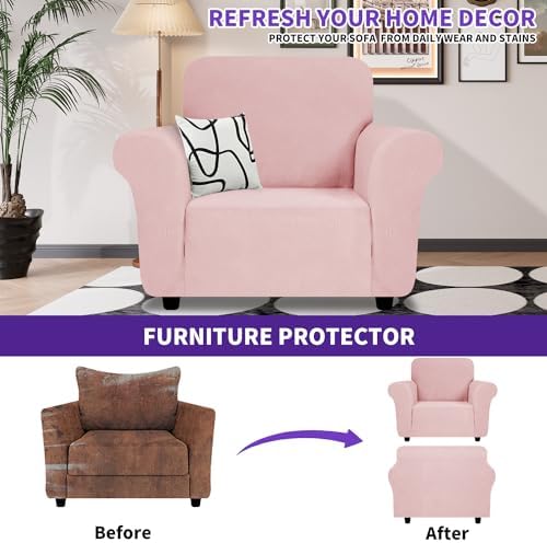 ZNSAYOTX Chair Cover with Arms (30"-47"), New Striped Sofa Chair Covers for Living Room, Dogs Pet Friendly Anti-Slip Chair Protector Spandex Armchair Slipcovers (Rose, Chair) - Image 2