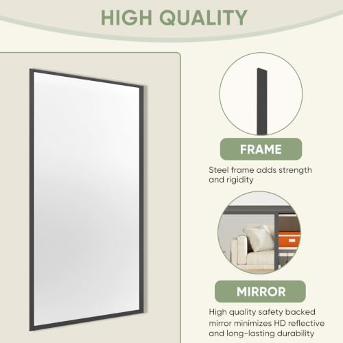 JUBEST 72x80 Mirrored Closet Door, 2-Panels Steel Frame Sliding Mirror Door Top & Bottom Track Kits, One Side Full-Sized Mirror with Safety Backing, Easy to Install, Black - Image 5