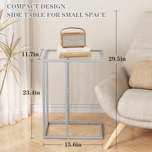 End Table,C Shaped Side Table for Sofa,Glass Couch Tray Snack Dinner Table for Living Room, Bedroom,TV Tray Table for Small Space,Living Room, Bedroom,Easy Assembly (Gray) - Image 3