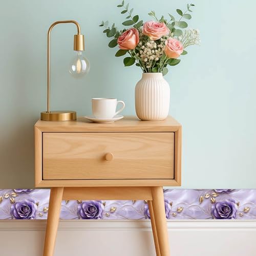 IVN Wallpaper Border Peel and Stick Wall Violet Gold Rose 4x196 Inch - Image 2
