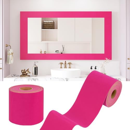 WESTICK Hot Pink Bulletin Board Border for Classroom Decorative Velvet Wallpaper Border Peel and Stick Hot Pink Mirror Frame Border for Bathroom Girls Bedroom Dressing Table DIY Crafts 3.9" x 394" by WESTICK
