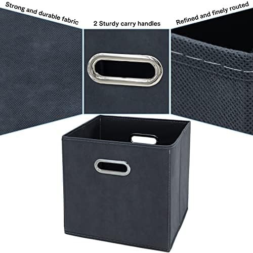 Black Fabric Cubby Storage Bins,13x13x13 Inches ,Cube Organizer Bin Foldable Storage Boxes with Dual Handles Fabric Organizer Box and collapsible Storage basket,Set of 3,Grey - Image 7