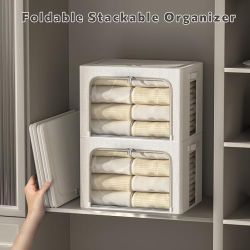 FHSQX 2 Pack Clothes Storage Bins, Ivory White, 16.5x12.2x12.2 Inch - Image 2