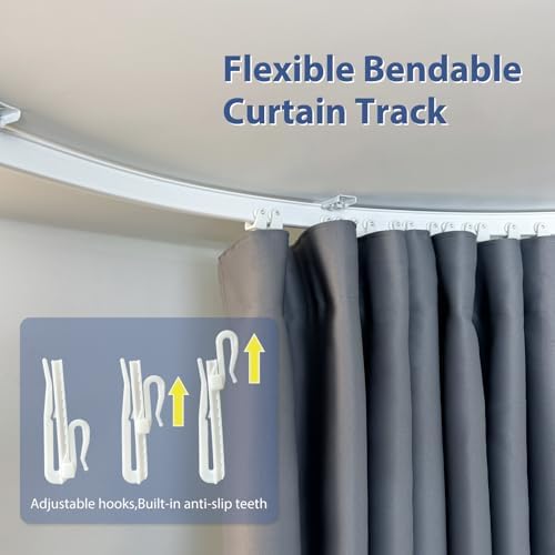 Room Divider Ceiling Mounted Curtains Track Sets Extra Wide Blackout Curtain Flexible Tracks for Bedroom Privacy Partition Separator, 1 Panel Grey Drape and White Rail, W8.3 x H8ft - Image 5