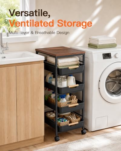 Pipishell Rolling Storage Cart with Drawers & Lockable Wheels, Black - Image 3