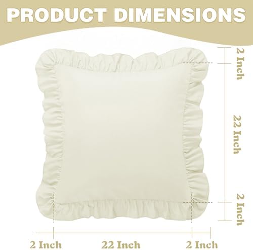 KKJIAF 2 Pack Ruffle Pillow Cases 22x22 Inches, Beige - Image 3