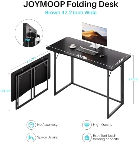 JOYMOOP 47.2" Black Folding Desk, No Assembly, Wooden Top, Large Size - Image 3