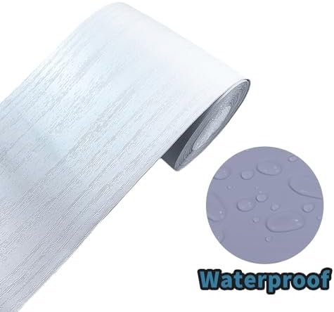 YESUS Dark Grey Wood Grain 3D 10M Wallpaper Frame Removable PVC Waterproof Peel and Stick Wallpaper,Bathroom Frame Sticker Wall Decor 3.93" x 32.8" (White, 4inc) - Image 2