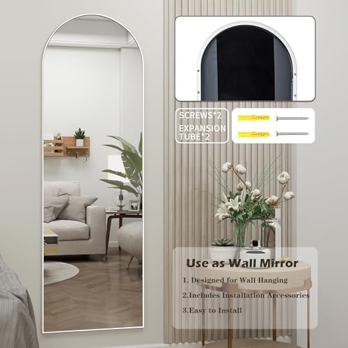 50"x 17" Full Length Door Mirror with Stand, Hanging Mirror, White - Image 4