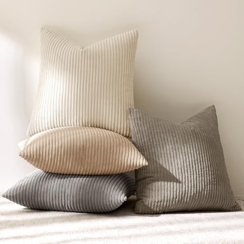 MIULEE Soft Corduroy Decorative Throw Pillow Covers Neutral Cream 20x20 - Image 6