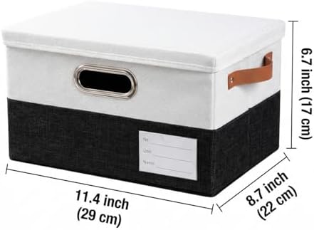 PRANDOM Storage Bins with Lids [3-Pack] Linen Fabric Foldable Storage Boxes Organizer Containers Baskets Cube with Cover for Bedroom Closet Office Black & White（11.4X8.6X6.7 - Image 3