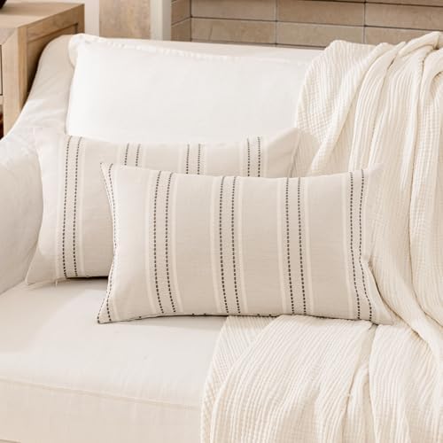 Hckot Striped Throw Pillow Covers 12x20 Set of 2 Charcoal Pillow Covers - Image 2