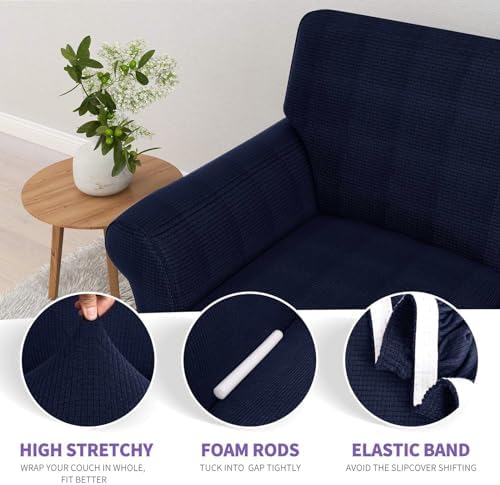 ZNSAYOTX Couch Covers for 3 Cushion Couch High Stretchy Spandex Pet Friendly Sofa Slipcover 1 Piece Non Slip Couch Covers Large Furniture Protector (Navy Blue, Sofa) - Image 3