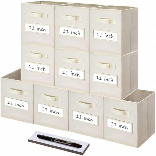 Storage Bins,11" Cube Storage Bin with Labels,10pcs,Beige by Anyoneer