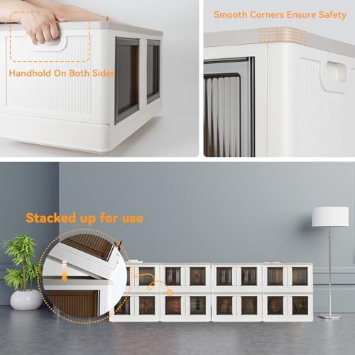 Storage Cabinet with Lids, Foldable Box, 8.4 Gallon (32L), With Double Door and Buckle, Collapsible, Underbed or Countertop Use, Classy For Father and Mother, Mike White - Image 6