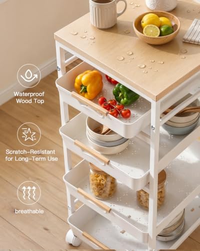 Pipishell Rolling Storage Cart with Drawers & Lockable Wheels, White - Image 4