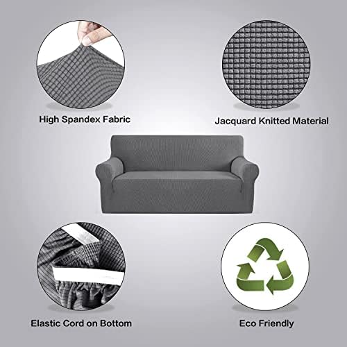 H.VERSAILTEX Stretch Sofa Covers for 3 Cushion Couch Covers Sofa Slipcovers for Living Room Feature Thick Checked Jacquard Fabric with Elastic Bottom, Sofa X-Large - Grey - Image 4