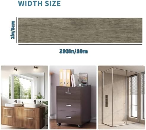 YESUS Dark Grey Wood Grain 3D 10M Wallpaper Frame Removable PVC Waterproof Peel and Stick Wallpaper,Bathroom Frame Sticker Wall Decor (Gray, 2" x 393") - Image 2
