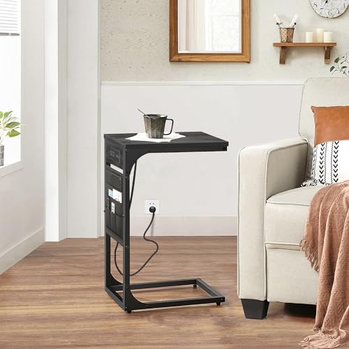 TUTOTAK C Shaped End Table with Charging Station, Side Table for Sofa - Image 6