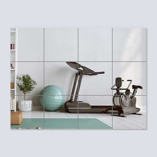 Shatterproof Acrylic Mirror Tiles, 12 Pack 12x12 Inch Self-Adhesive Full Body Wall Mirrors for Bedroom, Home Gym, Bathroom & Living Room, Unbreakable Flexible Mirror Sheets by PopularLdo