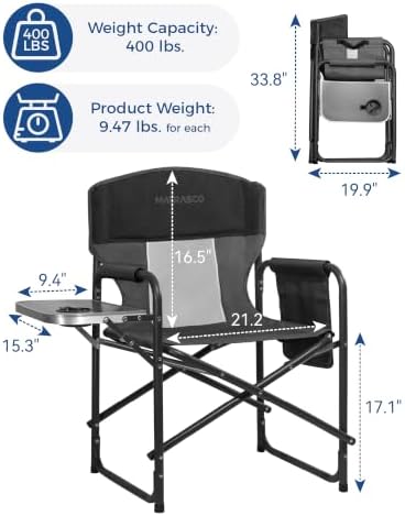 Oversized Director Camping Chair 2-Pack with Side Table, Black - Image 3