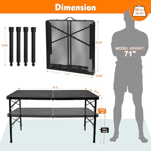 4 Ft Metal Folding Table, Folding Grill Table with 16.5/26 in Heights - Image 3
