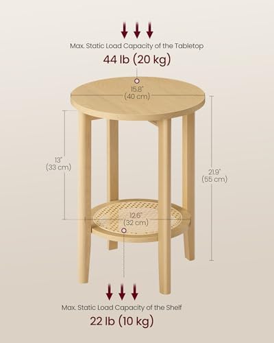 VASAGLE Round Side End Table, 2-Tier Boho Bedside Table with Rattan-Look - Image 3