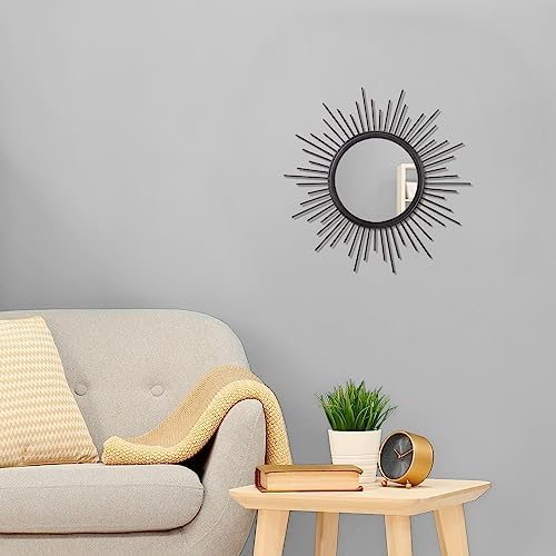Sunburst Wall mirror Black Small Spoked Wall Decor Mirror Bohemian Home Round Modern Metal Wall Art Mirror for Living room Hallway Bedroom Bathroom Balcony Farmhouse Entrance 12" - Image 3