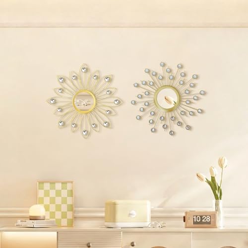 2 Pack Metal Mirrors for Wall Boho Sunburst Wall Mirror Home Decor Modern Decorative Wall Art for Bedroom Living Room Entryway - Image 7