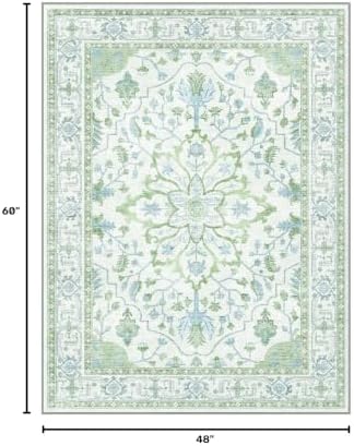 RELEANY Washable Area Rug, 4'x5', Green/White/Blue - Image 2