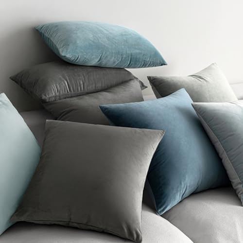 MIULEE Velvet Throw Pillow Covers 20x20 Inch Pack of 2 Medium Gray - Image 4