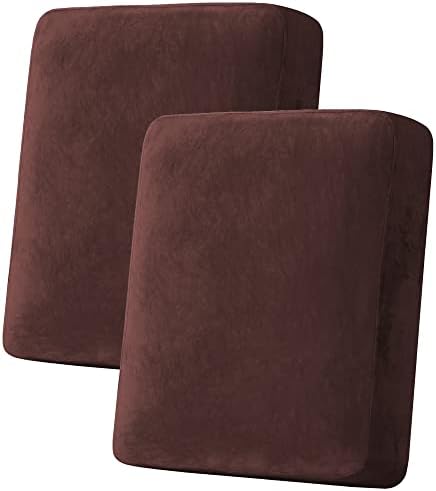 H.VERSAILTEX Velvet Stretch Couch Cushion Cover Plush Cushion Slipcover for Chair Loveseat Sofa Cushion Furniture Protector Seat Cushion Sofa Cover (2 Piece Medium Sofa Cushion Covers, Brown) by HVERSAILTEX