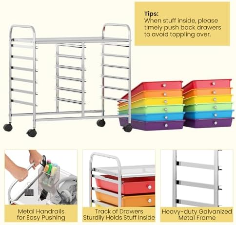 Giantex 12 Drawers Rolling Cart, Mobile Storage Drawer Cart, Classroom Organizer Cart for Office School Supplies Tools Scrapbook Paper Craft Small Printer, Utility Cart on Wheels, Multicolor - Image 6