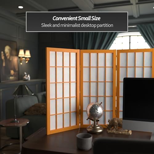 2 ft. Short Desktop Window Pane Shoji Screen - Honey - 5 Panels - Image 2