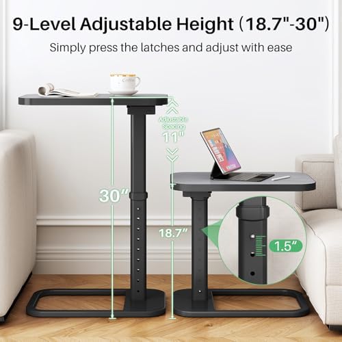 Kitstorack TV Tray Table, Adjustable Height & Rounded Metal Corners, Snack Table for Couch, Sofa, Bed, Chair, Living Room, C Shaped End Side Table for Eating, Dinner or Laptop, Small Spaces, Dark Gray - Image 5