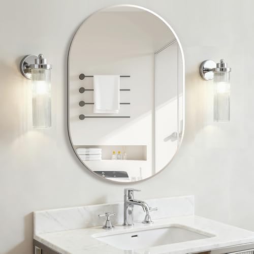 Oval Bathroom Mirror Capsule Wall Vanity Mirror, 24"x36" Pill Mirrors Wall Mounted Mirror, Large Modern Mirror with Silver Metal Frame, Decor for Entryway, Bedroom, Living Room - Image 2