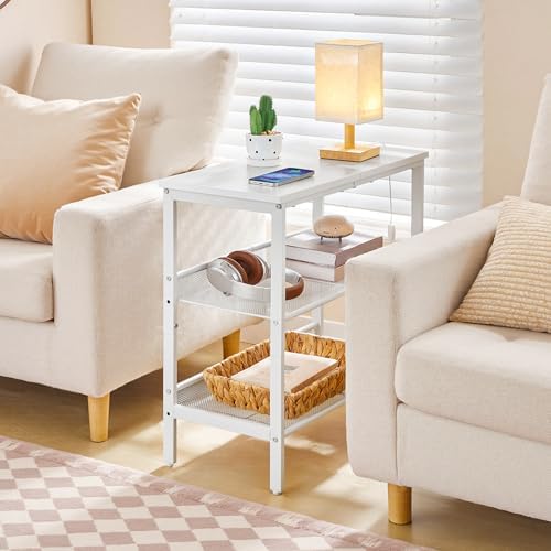 HOOBRO End Table, 3-Tier Narrow Side Table, Nightstand with 2 Flat or Slant Adjustable Shelves for Small Spaces, Hallway, Living Room, Bedroom, Sturdy, Easy Assembly, White WT23BZ01G1 - Image 2