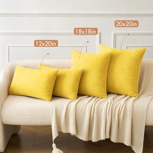 MIULEE Soft Chenille Throw Pillow Covers Yellow 20x20 Inch Pack of 2 - Image 4