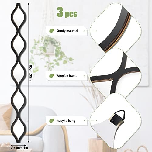 Yulejo 3 Pcs Acrylic Teardrop Mirror Decor Narrow Wall Decor Boho Vintage Wall Art for Apartment Home Living Room Bathroom Bedroom Hallway (Black Edge) - Image 2