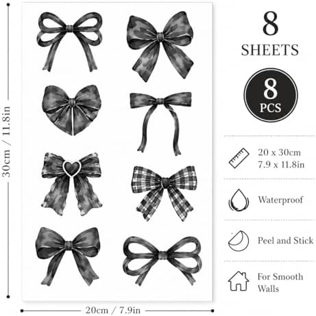 60Pcs Watercolor Bowtie Wall Stickers - Coquette Aesthetic Vinyl Decals for Room Decor in Light Pink, Sky Blue, Mint Green, Lavender Peel and Stick Nursery, Bedroom, Kindergarten Wall Art (Black) - Image 2